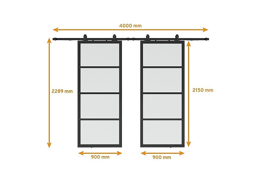 inova wohnen Doppelschiebetür Stahltür Schwarz mit Milchglas Einsatz, Größe günstig online kaufen