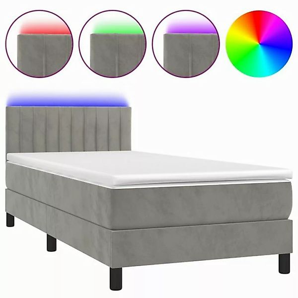 vidaXL Boxspringbett Boxspringbett mit Matratze LED Hellgrau 90x200 cm Samt günstig online kaufen