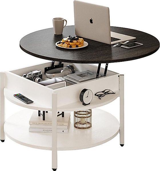 FABATO Couchtisch Höhenverstellbarer Runder Kaffeetisch mit verstecktem Abl günstig online kaufen
