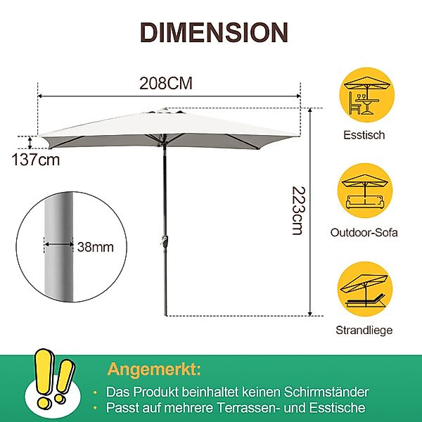 Clanmacy Sonnenschirm Rechteckig Balkonschirm 210x140 cm günstig online kaufen