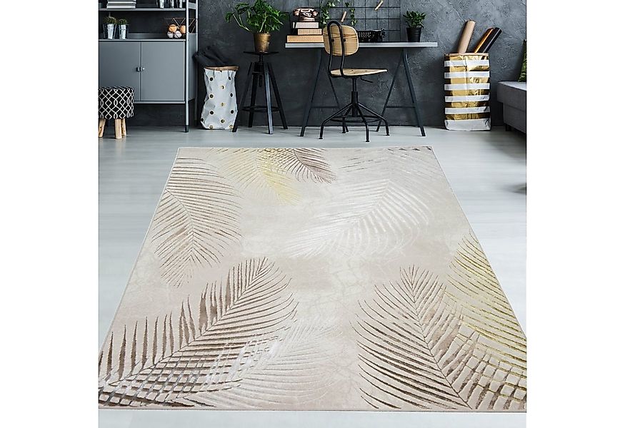 TeppichHome24 Teppich Designer Teppich Palmzweige creme grau gold, rechteck günstig online kaufen