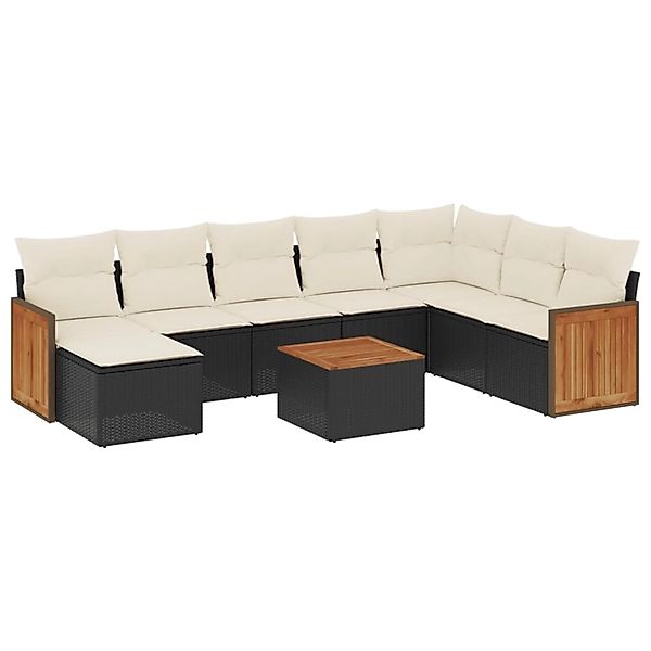 vidaXL 9-Tlg Garten-Sofagarnitur mit Kissen Schwarz Poly Rattan 3260334 günstig online kaufen