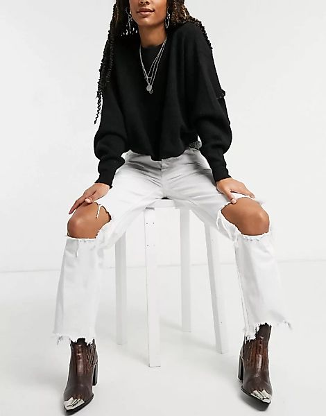 Free People Maggie – Jeans mit mittelhohem Bund und geradem Schnitt in Weiß günstig online kaufen