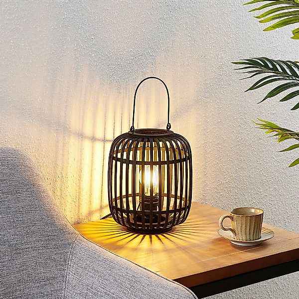 Lindby Tischlampe Canyana, schwarz, Rattan, 27 cm hoch günstig online kaufen