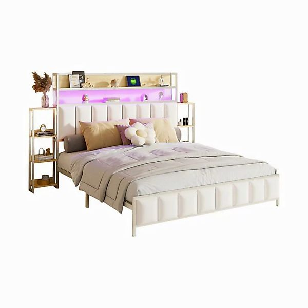 OKWISH Polsterbett Funktionsbett Eisenbett Stauraumbett Metallbett (mit LED günstig online kaufen