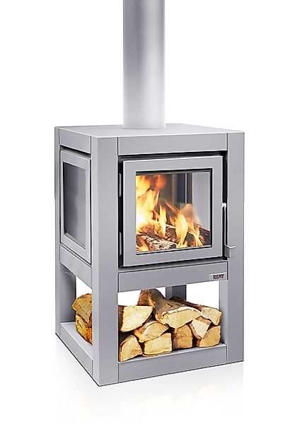 Quaruba Außenkamin Edelstahl matt Mit Rollen 2 Seiten Glas Vorne + Links L günstig online kaufen
