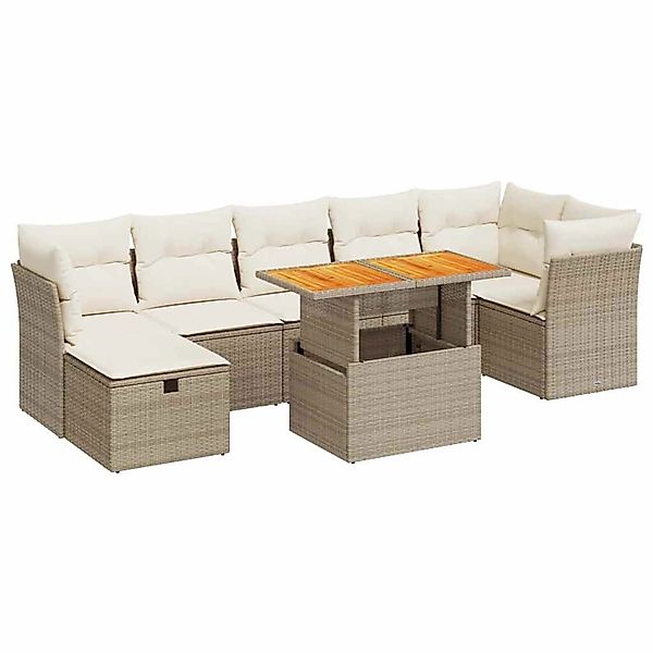 vidaXL 8-Tlg Garten-Sofagarnitur mit Kissen Beige Poly Rattan Akazie 332798 günstig online kaufen