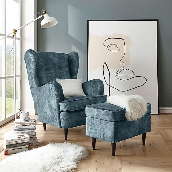 ED EXCITING DESIGN Ohrensessel "Oskar", mit Massivholzfüßen günstig online kaufen
