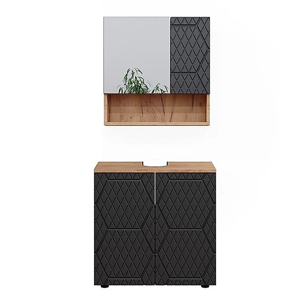 Vicco Badmöbel-Set Irma, Anthrazit mit Wabenstruktur/Goldkraft Eiche, 2 Tei günstig online kaufen