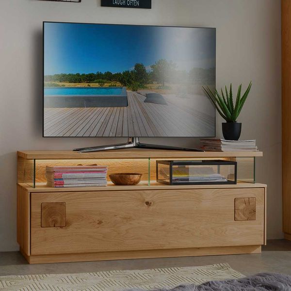 Flachstrecke Wohnzimmer aus Wildeiche Massivholz modernem Design günstig online kaufen
