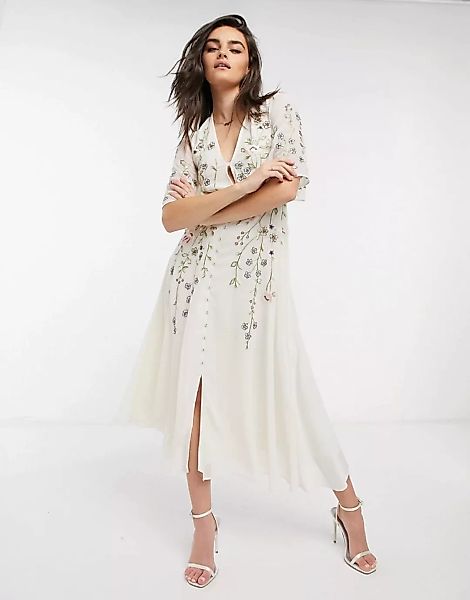 Hope & Ivy Bridesmaid – Besticktes Midaxi-Kleid in Elfenbein geblümt-Mehrfa günstig online kaufen