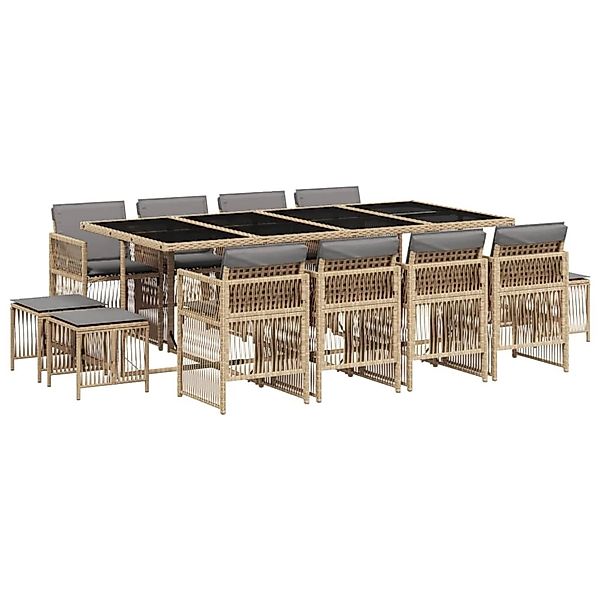 vidaXL 13-Tlg Garten-Essgruppe mit Kissen Beigemischung Poly Rattan 3210984 günstig online kaufen