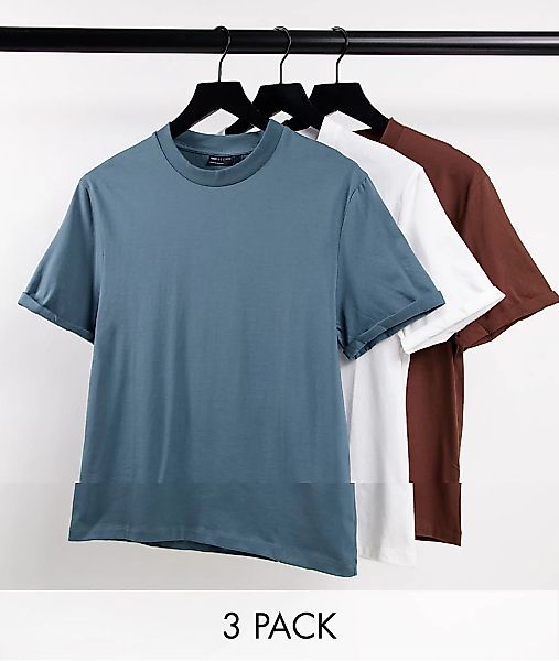 ASOS DESIGN – 3er-Pack T-Shirts aus Bio-Material mit Rollärmeln in untersch günstig online kaufen