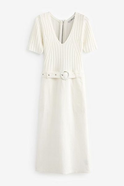 Next Midikleid Kurzärmeliges Midikleid aus Webstoffmix (1-tlg) günstig online kaufen