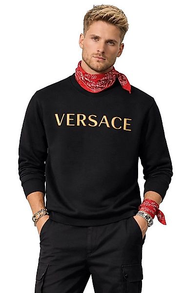 Versace Sweatshirt Stickerei Gold Logo Pullover Gebürstetes Stoff Teil der günstig online kaufen