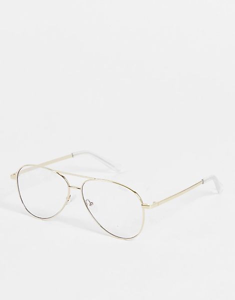 Quay – Goldfarbene Pilotenbrille mit Blaulicht-Gläsern günstig online kaufen