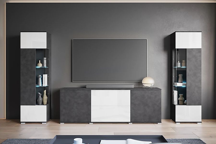 INOSIGN Wohnwand "KENIA", (Komplett-Set, 3 St.), Vitrinen mit Eckverglasung günstig online kaufen