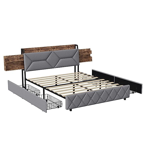 PXloue Polsterbett 140x200cm mit 4 Schubladen-Gepolstertes Kopfteil mit Lad günstig online kaufen