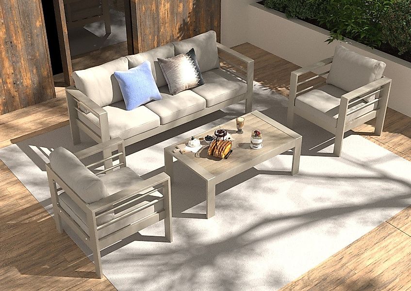 MeXo Gartenlounge-Set Gartenmöbel Set 4-5 Personen Aluminium outdoor wetter günstig online kaufen