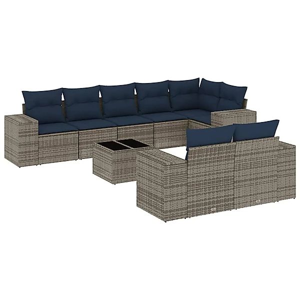 vidaXL 9-Tlg Gartensofa-Set mit Kissen Grau Polyrattan 3222830 günstig online kaufen