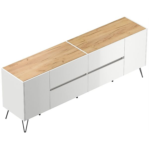 Posseik Sideboard Industrial J 4 Schubladen 2 Türen 200 cm Weiß Eiche Top günstig online kaufen