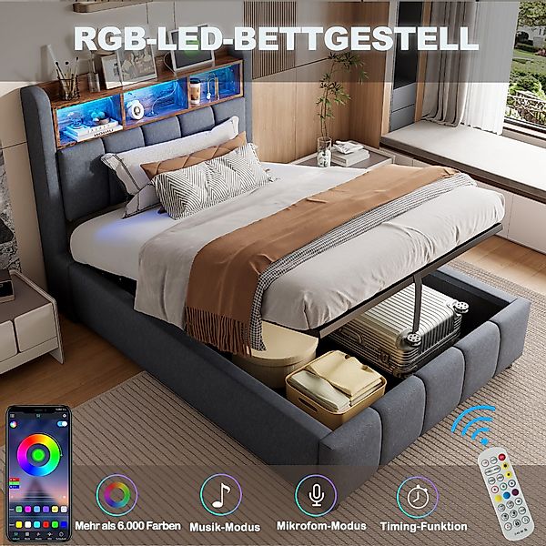 OKWISH Polsterbett Doppelbett, mit hydraulisches Stauraum günstig online kaufen