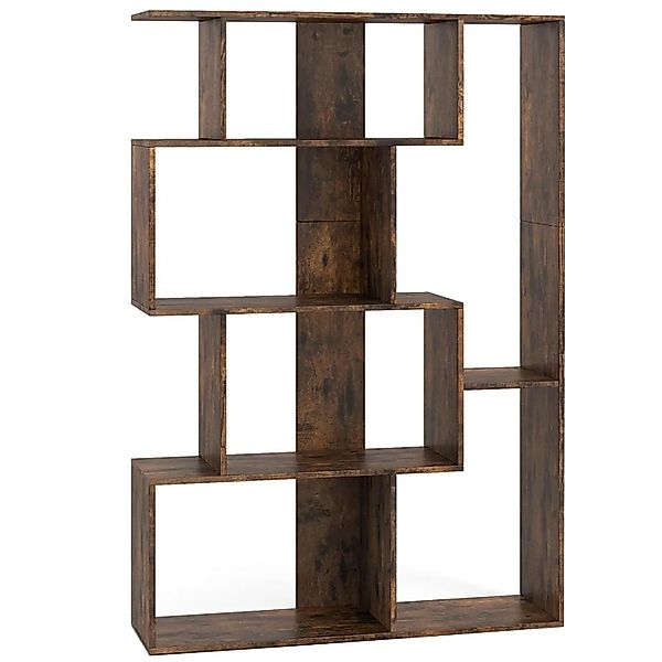 Costway Geometrische Holzregal Bücherregal mit Kippsicherungen Braun günstig online kaufen