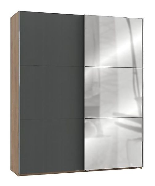 Schwebetürenschrank 200 cm breit mit Spiegel Grau LEVEL36 A günstig online kaufen