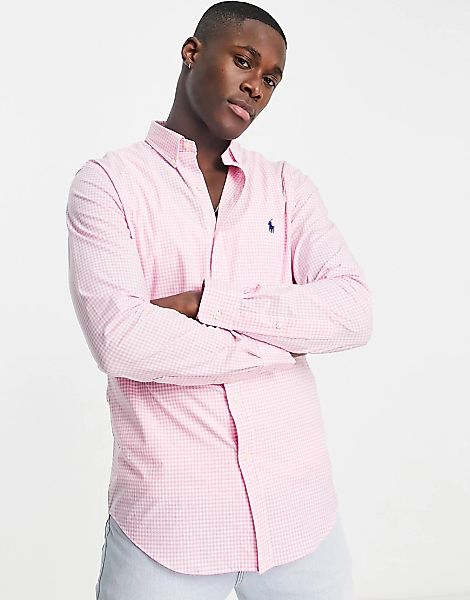 Polo Ralph Lauren – Schmales Popeline-Hemd in Rosa/Weiß mit Vichy-Karomuste günstig online kaufen