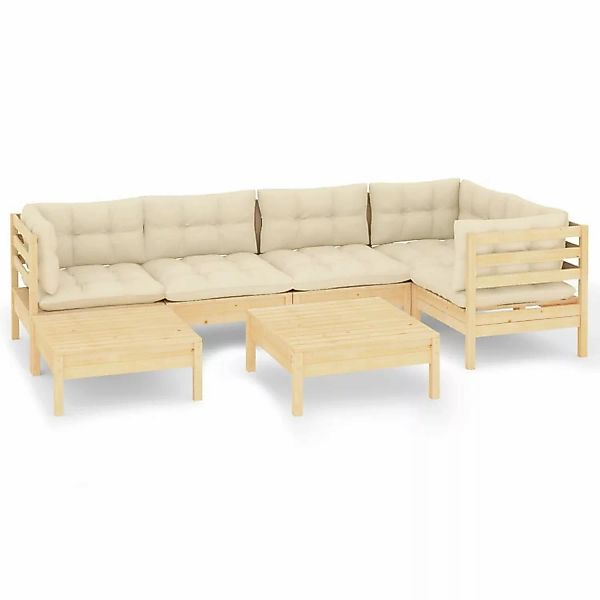 7-tlg. Garten-lounge-set Mit Creme Kissen Massivholz Kiefer günstig online kaufen