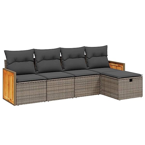 vidaXL 5-Tlg Garten-Sofagarnitur mit Kissen Grau Poly Rattan 3265722 günstig online kaufen