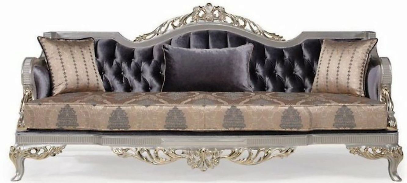 Casa Padrino Sofa Luxus Barock Wohnzimmer Sofa mit Kissen Lila / Beige / Si günstig online kaufen
