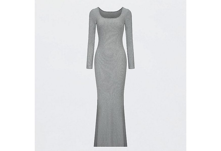 cfab (creamy fabrics) Jerseykleid Ribbed Long Sleeve Maxikleid-Grey Melange günstig online kaufen