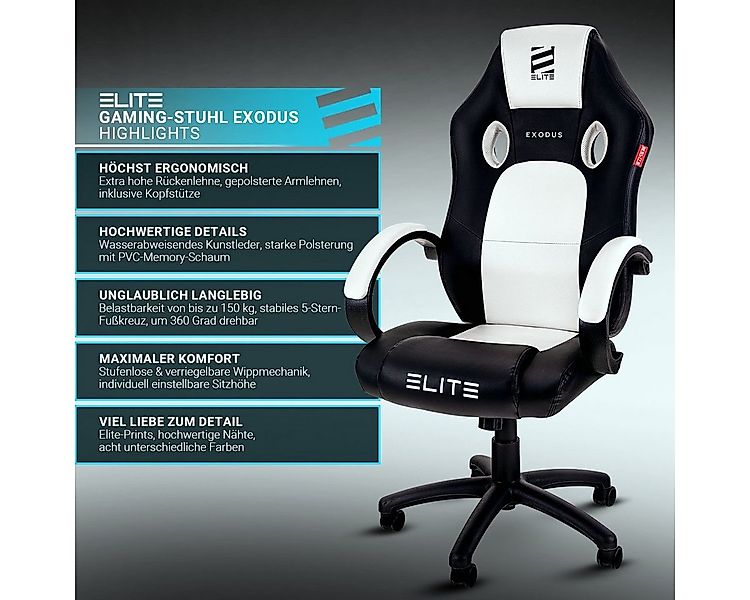 ELITE Gaming Gaming-Stuhl Exodus Gaming Stuhl inkl. XXL Sitzfläche bis 150 günstig online kaufen