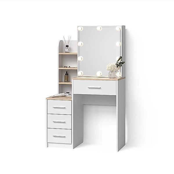Livinity® Schminktisch Loreta, Weiß/Sonoma/Sonoma, 80 cm günstig online kaufen