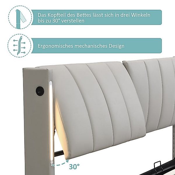 Odikalo Stauraumbett Polsterbett Hydraulik LED USB Verstellbar Kopfteil Wei günstig online kaufen