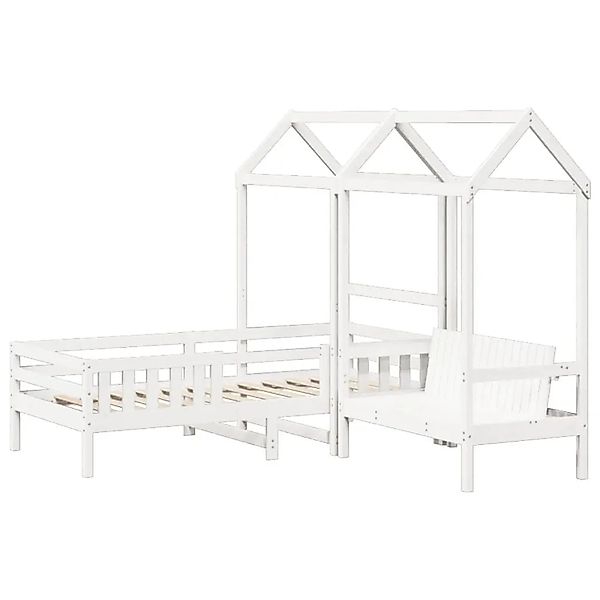 vidaXL Massivholzbett und Bank mit Dach Weiß 80x200 cm Kiefernholz 3282178 günstig online kaufen
