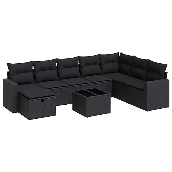 vidaXL 9-Tlg Garten-Sofagarnitur mit Kissen Schwarz Poly Rattan 3325441 günstig online kaufen