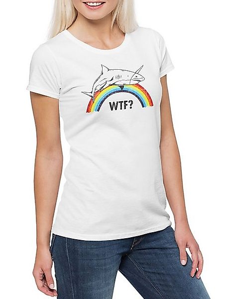 Urban Backwoods Print-Shirt Unicorn Shark Damen T-Shirt Einhorn Hai Jaws Co günstig online kaufen