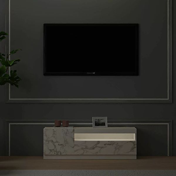 TV-Lowboard 9505 weiß Marmor Optik B/H/T: ca. 120x40x37 cm günstig online kaufen