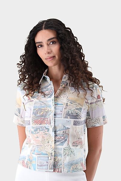 Kurzarm Hemdbluse mit Postkaten-Druck günstig online kaufen