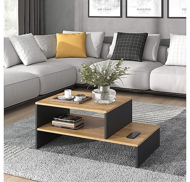Vicco Couchtisch Amely, Goldkraft Eiche/Anthrazit, 90 x 55 cm mit Regal (1- günstig online kaufen