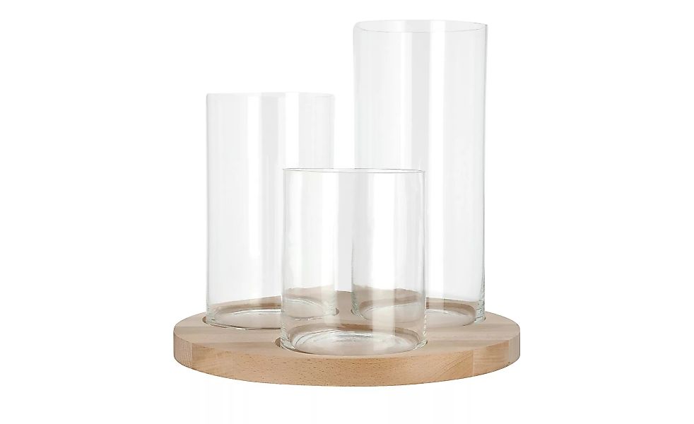 3er Vase auf Tablett - holzfarben - Glas - 26 cm - Dekoration > Vasen - Möb günstig online kaufen