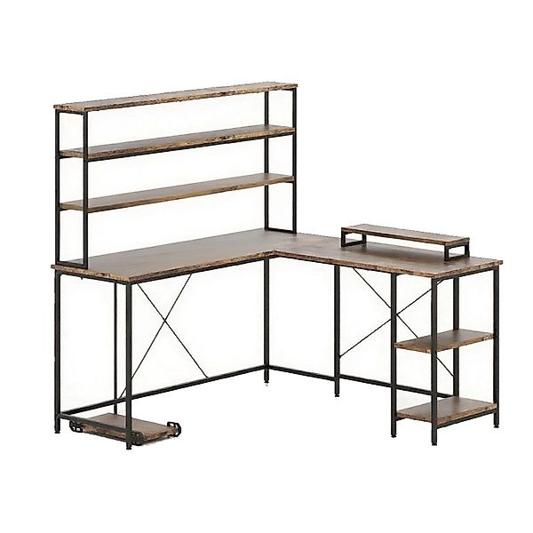 Costway L-förmiger Gaming Schreibtisch mit Monitorständer Braun günstig online kaufen