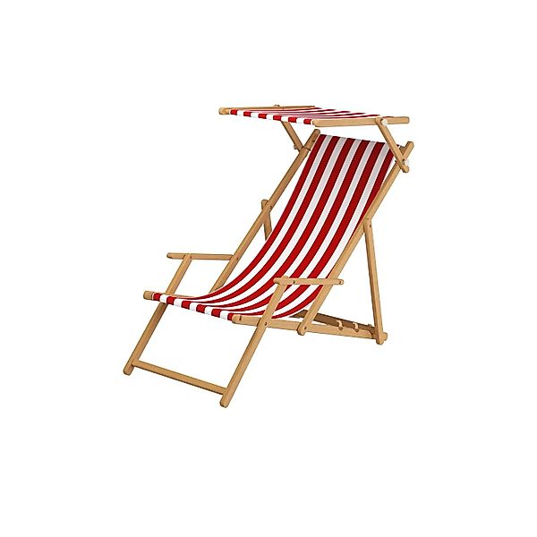 Erst-Holz Holz-Liegestuhl Natur mit Stofffarbe Rot-Weiß 10-300 Sonnendach günstig online kaufen