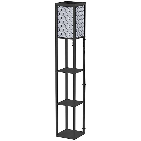 HOMCOM Stehleuchte mit Regalen E27 bis 40W Holz Schwarz 26 x 26 x 160 cm günstig online kaufen