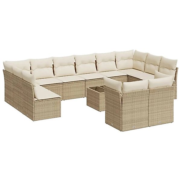 vidaXL 13-Tlg Garten-Sofagarnitur mit Kissen Beige Poly Rattan 3218438 günstig online kaufen