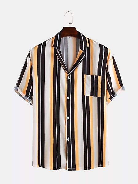 Mens Brief Style Multi Farbstreifen Casual Atmungsaktive Kurzarmhemden günstig online kaufen