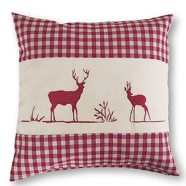 wometo Kissenbezug Landhaus Karo mit Stickerei Herz oder Hirsch, 40x40 cm, günstig online kaufen