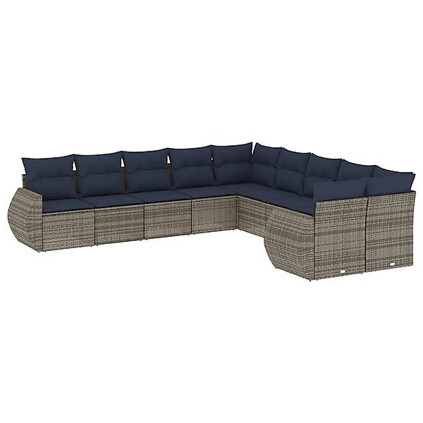 vidaXL 10-Tlg Gartensofa-Set mit Kissen Grau Polyrattan 3221910 günstig online kaufen